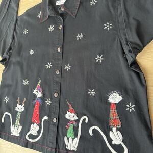 Vintage Grandma Ugly Christmas Shirt Cats In Sweaters Hats 2XL Funny Holiday Top